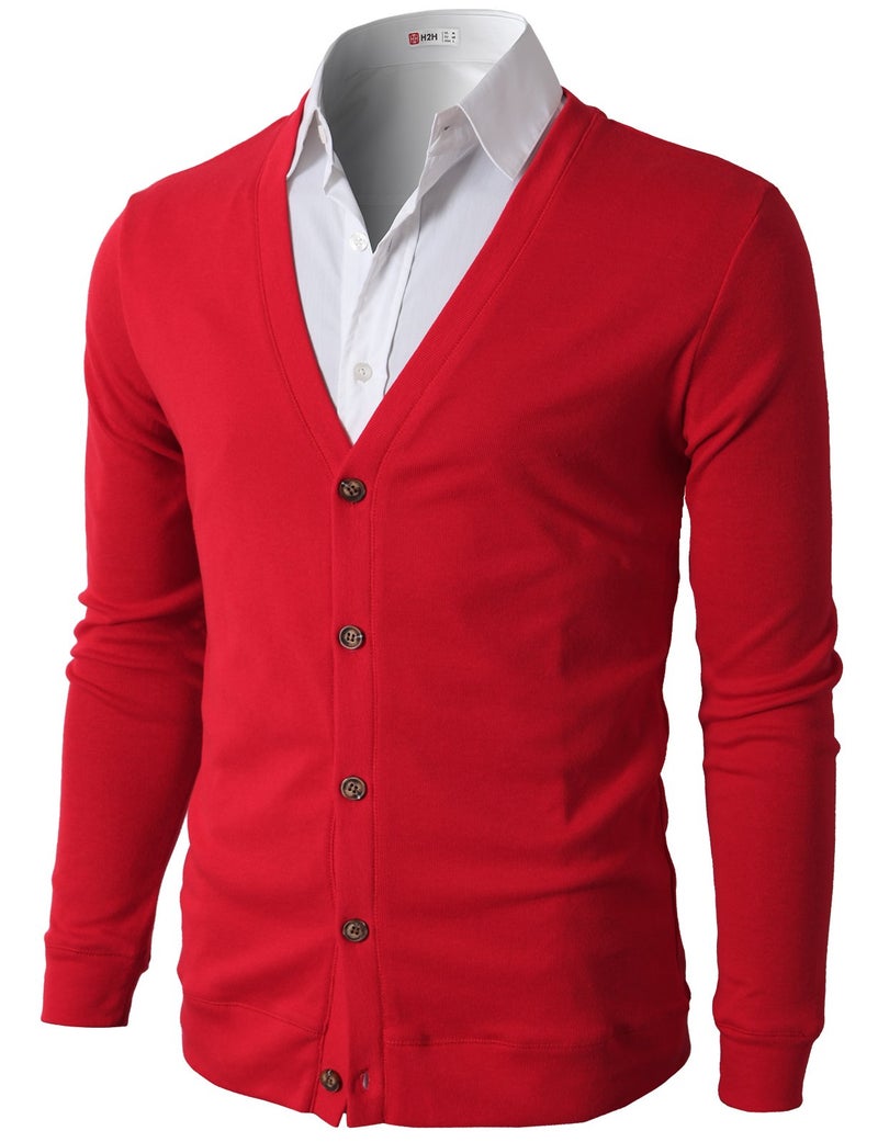 H2H Mens Basic V-Neck Professional Cardigan RED US L/Asia XL (CMOCAL012) - Image 1